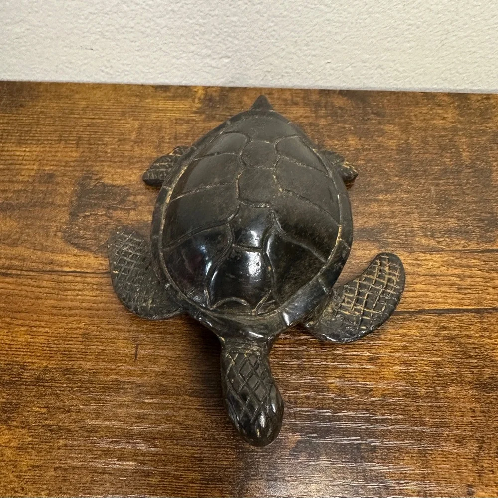 Vintage Cast Metal Sea Turtle Figurine Nautical Coastal Beach Decor Statue